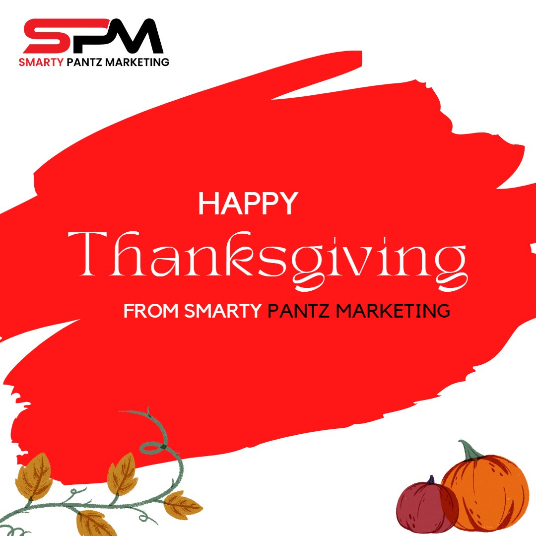 SmartyPantzMktg's tweet photo. Happy Thanksgiving from the entire Smarty Pantz Marketing team. We hope you have a great holiday with family and friends!
#thanksgiving #smartypantz #digitalmarketing https://t.co/jNIHKZXdkW