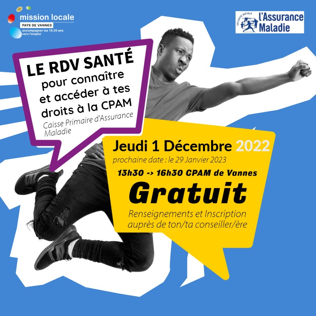 📆le RDV accès aux droits santé avec la CPAM du Morbihan.
A la #missionlocale, nous savons que faire valoir ses droits santé, #cestunemission...c'est pour cela qu'être attentif aux démarches administratives et à la santé des #jeunes que nous accompagnons, #cestnotremission. 🧐