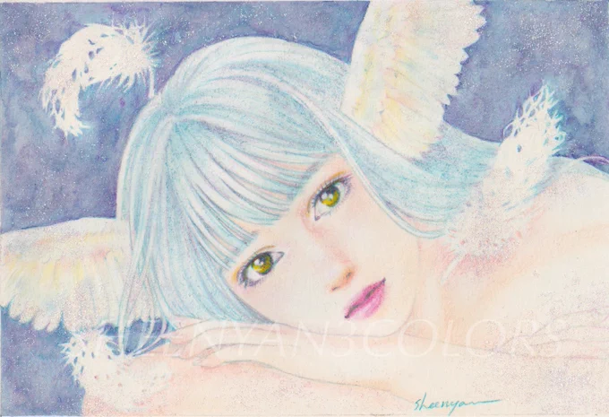 1: 金木犀(加筆修正)2: 繊翳(せんえい)※大阪用描き下ろし3: Sacred Tone(聖なる音色)柔らかい雰囲気にと加筆修正しました※この作品のみヴィフアール水彩紙、グリッター使用4: Languorous (物憂げ)※札幌用描き下ろし東京初公開の作品もあります、ご高覧いただけたら幸いです 