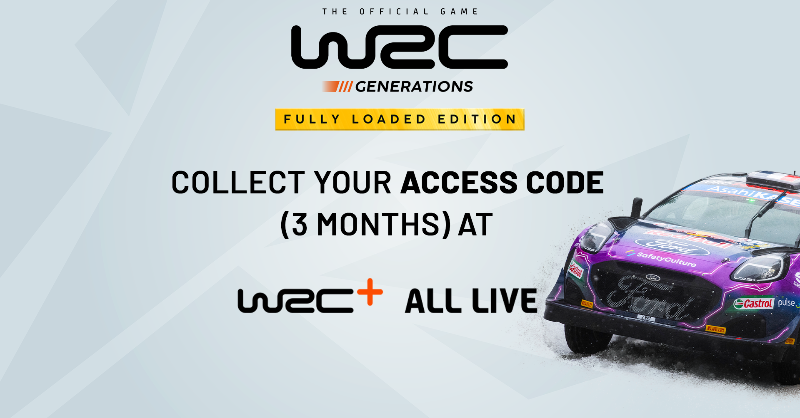 WRCTheGame's tweet photo. If you purchased the Fully Loaded Edition of #WRCGenerations you can claim an access code for 3 months of WRC+ All Live!

Visit the dedicated website for details about this offer.