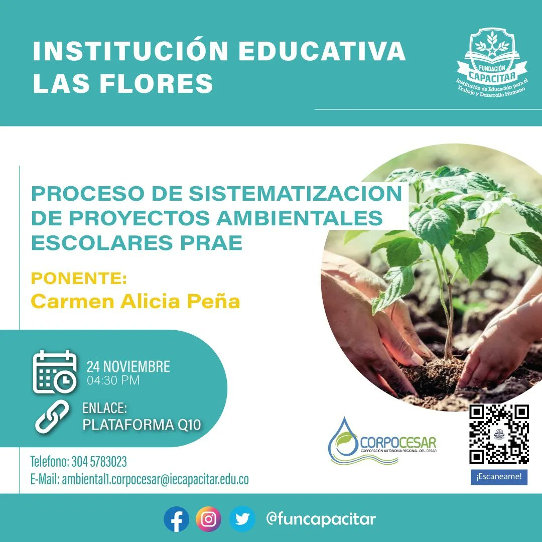funcapacitar's tweet photo. INFORMACIÓN IMPORTANTE
✅Corpocesar y Fundación Capacitar los invitan cordialmente, a la Reunión virtual* PROCESO DE SISTEMATIZACIÓN DE PROYECTOS AMBIENTALES ESCOLARES PRAE*
Fecha: Jueves 24 de Noviembre
Hora: 4:30 pm
✅El link se estará enviando momentos antes @Corpocesar https://t.co/zENHVTk24D