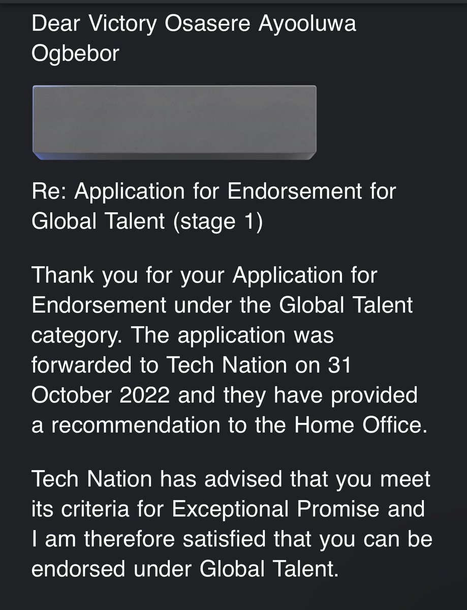I got endorsed for the Global Talent Visa yesterday!

I still can’t believe it 🥺
What a year I’ve had
What a good God I serve!🙇🏽‍♂️