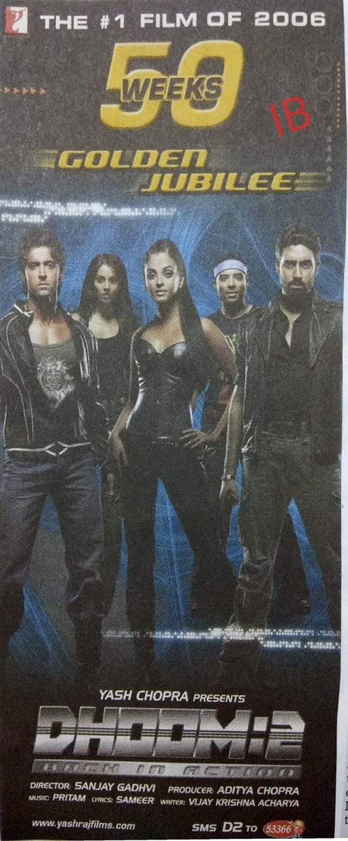 B😎 (@bo_cinema) on Twitter photo #16YearsOfDhoom2 Golden Jubilee poster #HrithikRoshan #AishwaryaRai #yrf <a href="/iHrithik/">Hrithik Roshan</a> <a href="/SanjayGadhvi4/">Sanjay Gadhvi</a> excellent direction. The biggest all time grosser ever of it's time #16YearsOfDhoom2 Golden Jubilee poster #HrithikRoshan #AishwaryaRai #yrf <a href="/iHrithik/">Hrithik Roshan</a> <a href="/SanjayGadhvi4/">Sanjay Gadhvi</a> excellent direction. The biggest all time grosser ever of it's time