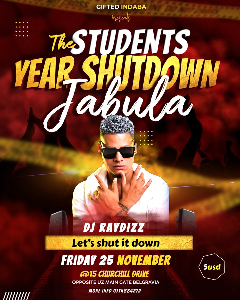 PBlackAfrica's tweet image. The last weekend of November is looking 🔥🔥🔥with #RayDizz

📌 FRIDAY The Students Year Shutdown Jabula is rounding up the school year
📌 SATURDAY we’re lighting up the night with Last Saturdays at Pabloz with Rax and Rawse

#Events #Zimbabwe #Harare