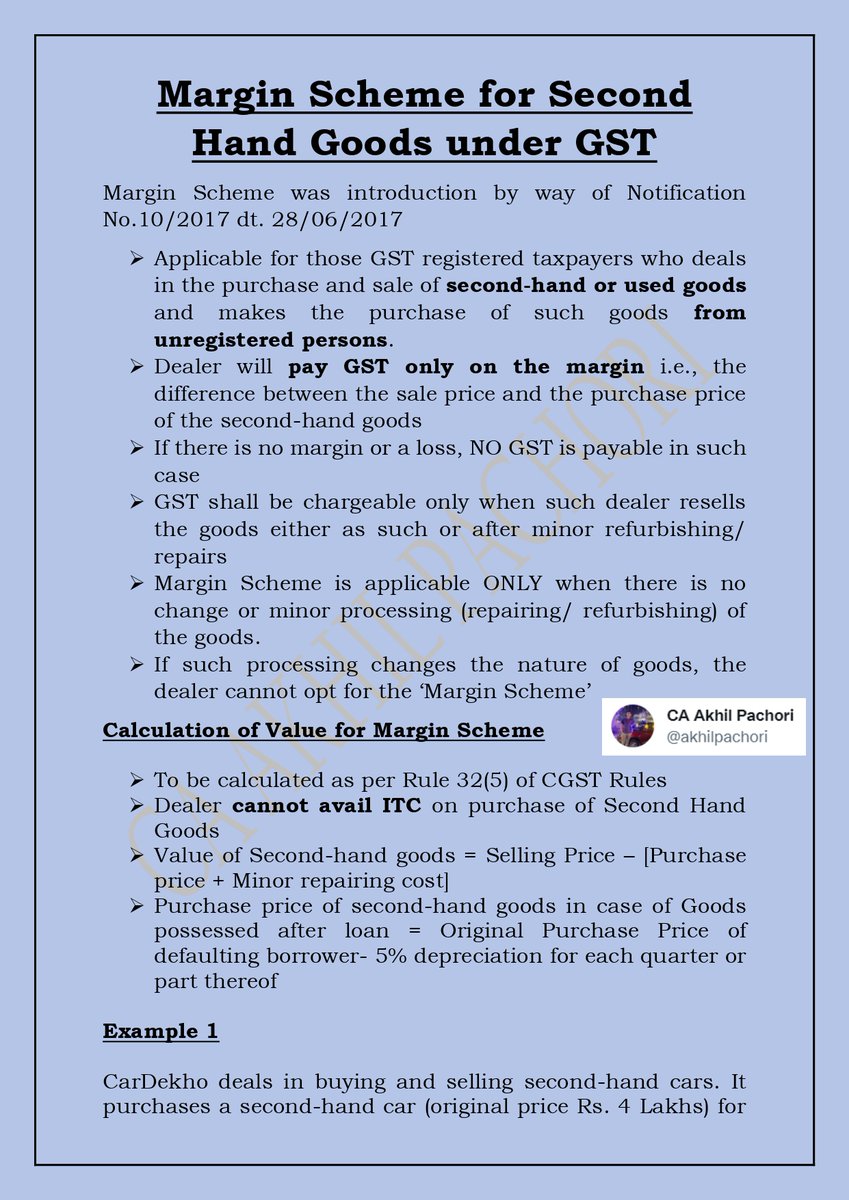 akhilpachori's tweet photo. Margin Scheme under GST

Detailed Analysis 👇

Do let me know your views

#GST https://t.co/YjLPpGFWA4