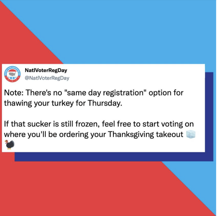 🤣 🤣 🤣

Happy Thanksgiving from the League to our Twitter friends! 

May today be a non-partisan celebration (just like the @lwv) full of good cheer and great food! Thanks for the giggle <a href="/NatlVoterRegDay/">National Voter Registration Day</a>  #lvw #vote