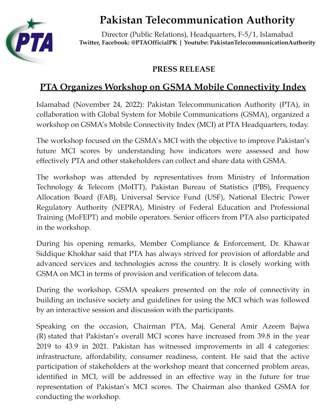 PTA on Twitter "The focused on the GSMA’s MCI with the