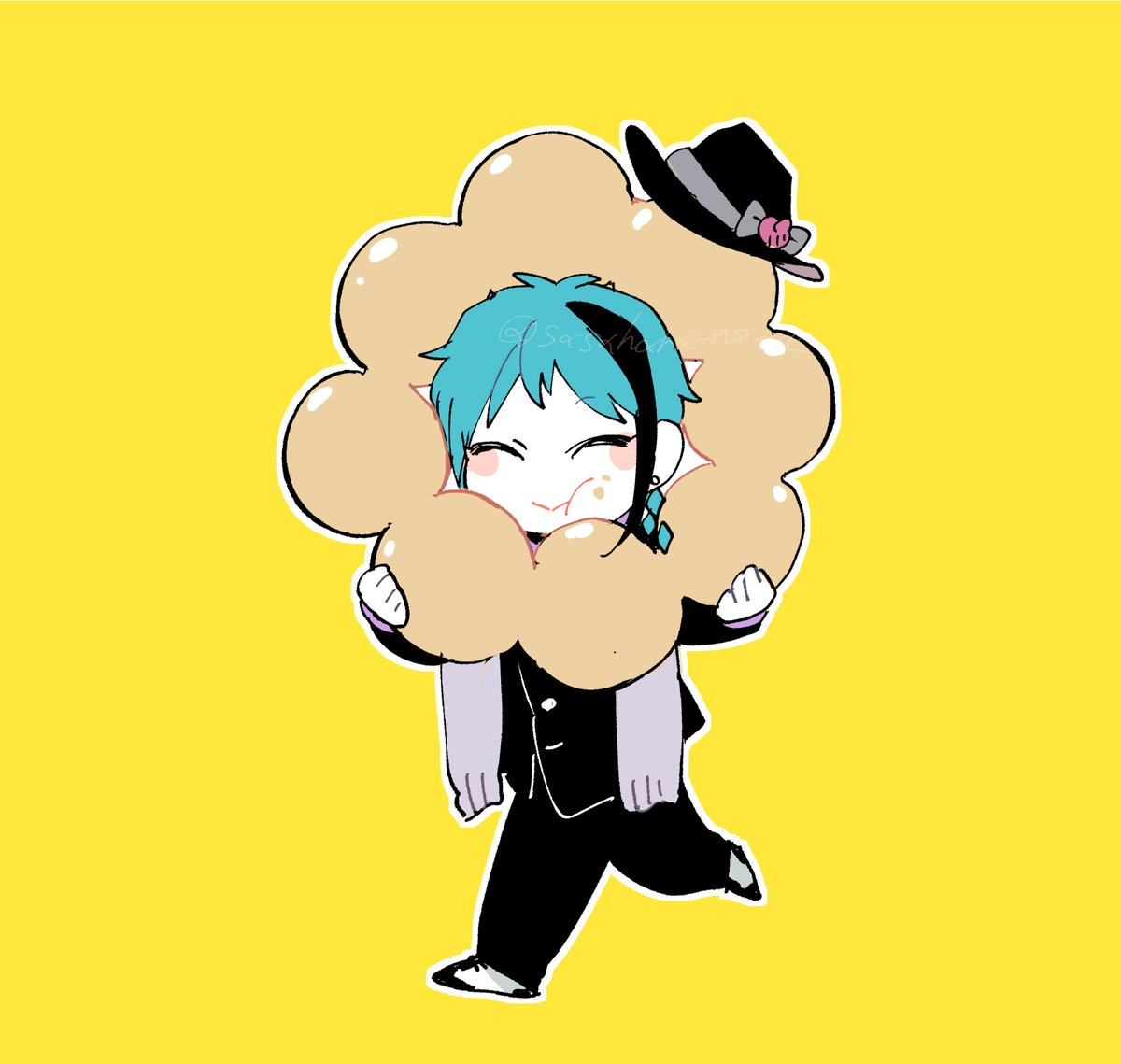 food 1boy chibi male focus yellow background streaked hair hat  illustration images