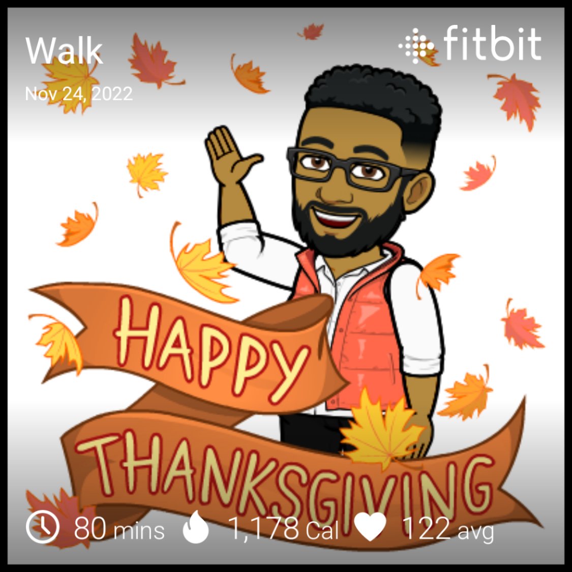 LegendofGrundy's tweet photo. Happy Thanksgiving from mine to yours! Got that treadmill work in, so I'm ready to eat well! Thankful for all my friends and family! #FitbitLife ๐โโ๏ธ #Thankful https://t.co/2P9qqVVbWd
