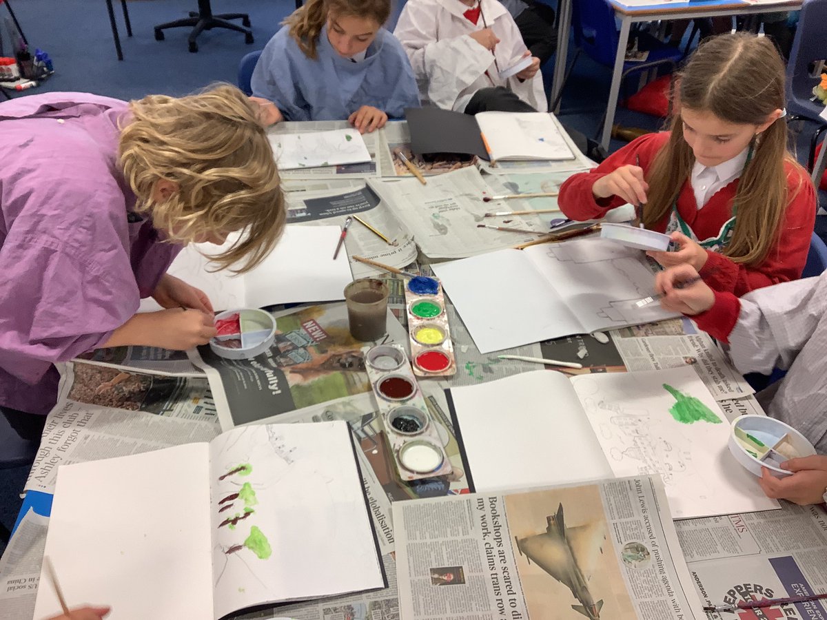 Barfordstpeters's tweet photo. Year 5 are painting the backdrops for our Christmas play. They will be thinking carefully about the use of colour to create light and shade. Here is a sneak peak of them at work! #bspArt https://t.co/8CvjIxdDEW