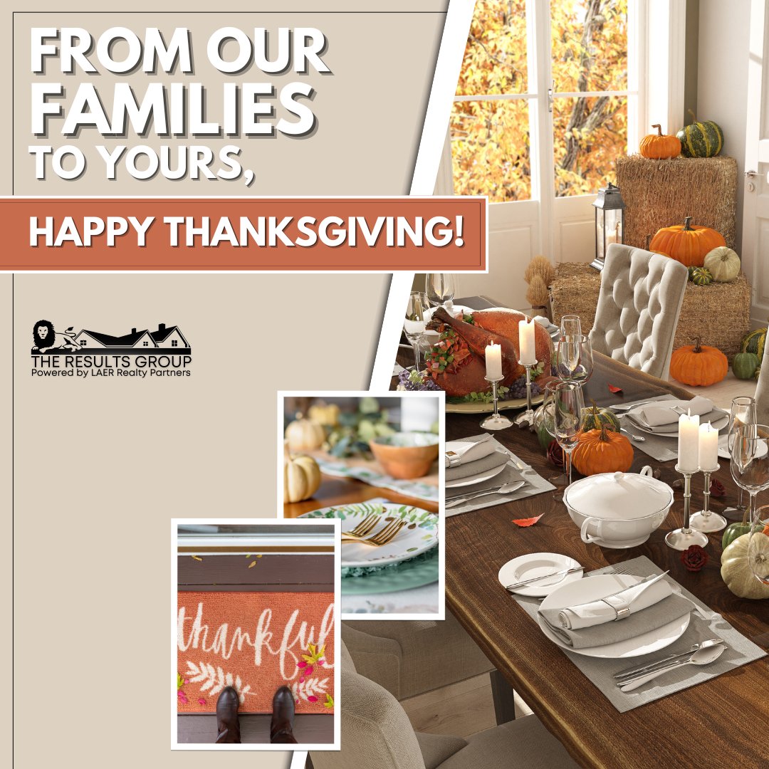 ResultsAtLAER's tweet photo. Each of us at The Results Group wishes you and yours a VERY Happy Thanksgiving. 🧡💛🤎 #THERESULTSGROUP #HAPPYTHANKSGIVING #THANKSGIVING #THANKSGIVINGWISHES #SOTHANKFULFORSOMUCH #GETYOURFATPANTSREADY #TURKEYDAY https://t.co/2XEr9MqeDg