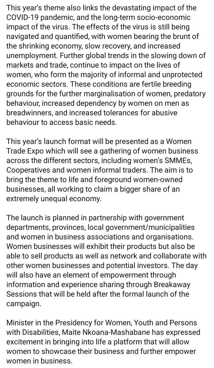 Tourism_gov_za's tweet photo. WOMEN TRADE EXPO TO SIGNAL THE LAUNCH OF 16 DAYS OF ACTIVISM FOR NO VIOLENCE AGAINST WOMEN AND CHILDREN CAMPAIGN (16 DAYS) https://t.co/18qgqZ8j1Q