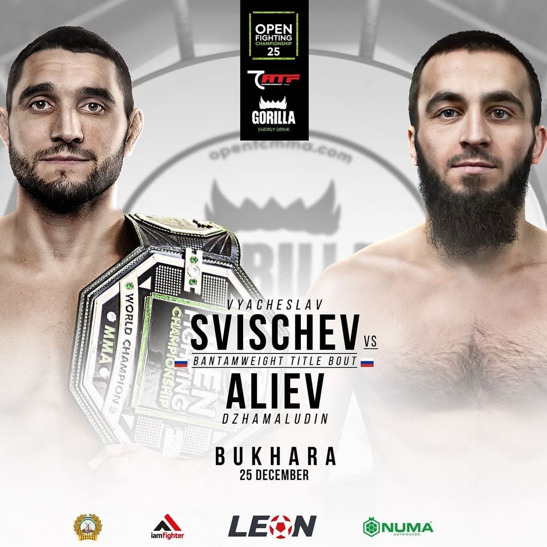 VestnikMMA's tweet photo. 25 декабря Вячеслав Свищев (10-2) проведет первую защиту титула #OpenFC против Джамалудина Алиева (7-0) на #OpenFC25 в Бухаре, Узбекистан. https://t.co/86B3tvtuq6