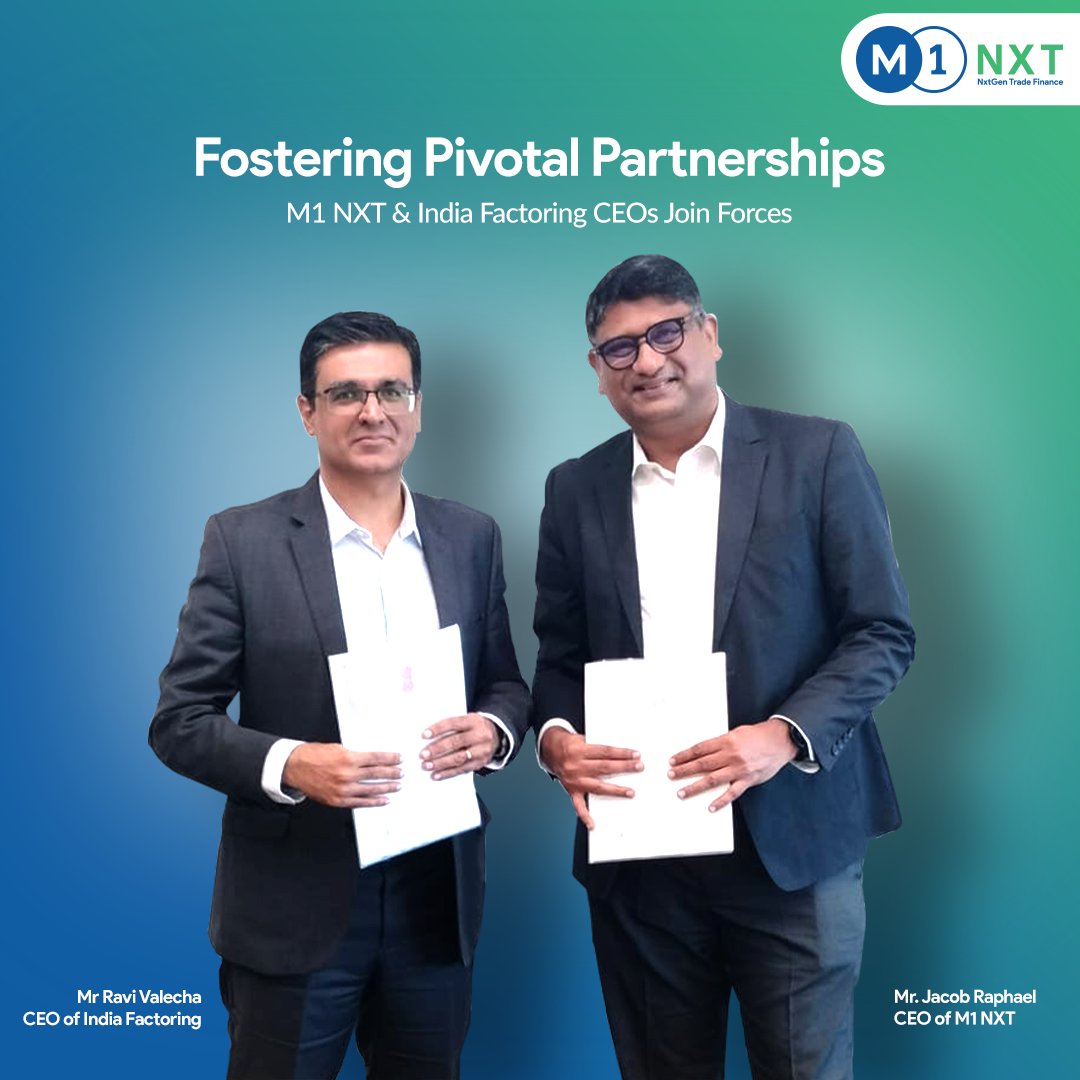 M1Nxt's tweet photo. Announcing the leap forward with the signing of the ITFS Agreement between Mr. Jacob Raphael, CEO of M1 NXT, and Mr. Ravi Valecha, CEO of India Factoring.
#m1nxt #financialservices #TradeFinance #nextgen #factoring https://t.co/o3W3NzGMne