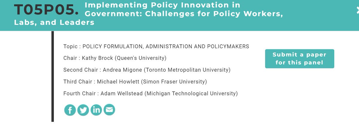 Submit your ICPP6 paper proposal (to our panel).
'Implementing Policy Innovation in Government: Challenges for Policy Workers, Labs, and Leaders.'