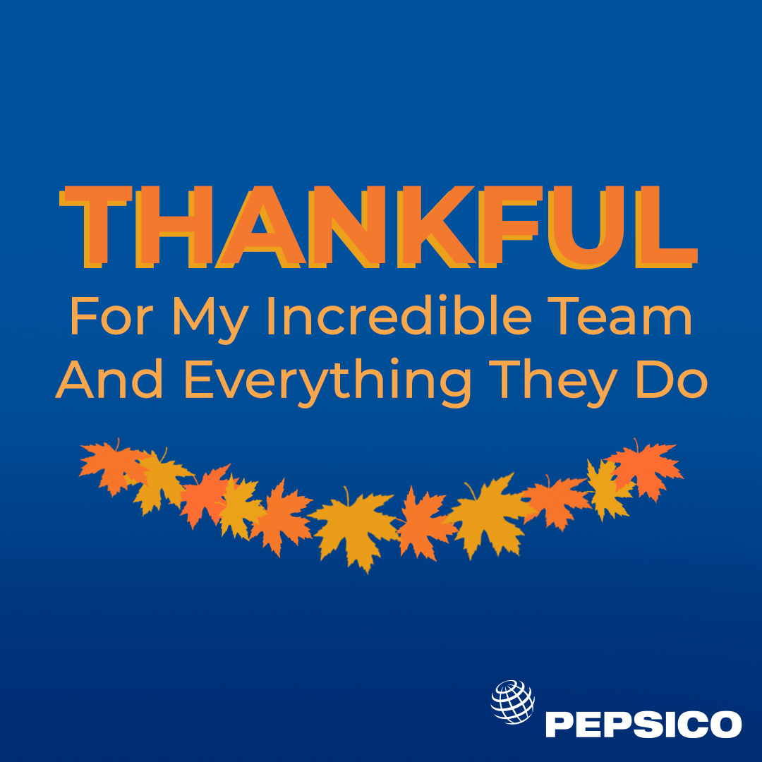I'm thankful to my leadership team for their creativity, passion, commitment & teamwork. I feel fortunate to work alongside them as we strive to push #PepsiCo to greater excellence every day. Looking forward to closing this year strong & more success in 2023. Happy Thanksgiving!