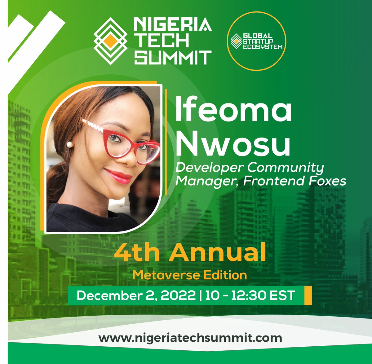 Nigeriatechx's tweet photo. ***Speaker Alert! We are pleased to announce our esteemed speaker Ifeoma Nwosu for the 4th Annual Nigeria Tech Summit 2022 Metaverse Edition Happening Friday, December 2, 2022

**** RSVP For Free via:https://t.co/zjXvnCFzFM
#nigeriatechsummit22
#metaverseedition https://t.co/vZYMrDxGqH