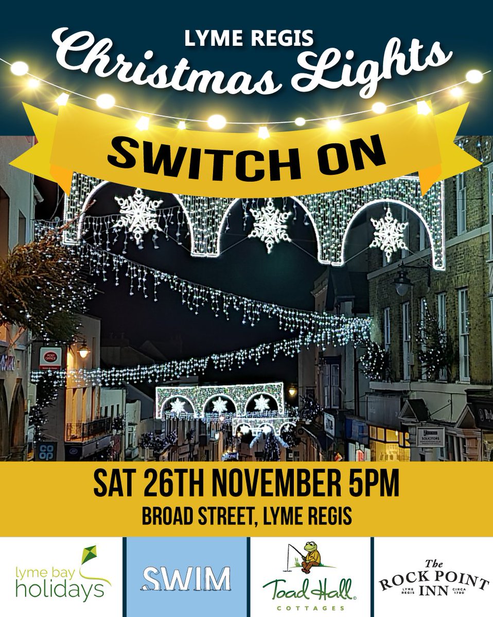 The spectacular Christmas lights switch on takes place in Broad Street from 5pm this Saturday 26th. Full details at lymechristmaslights.co.uk/events/christm…