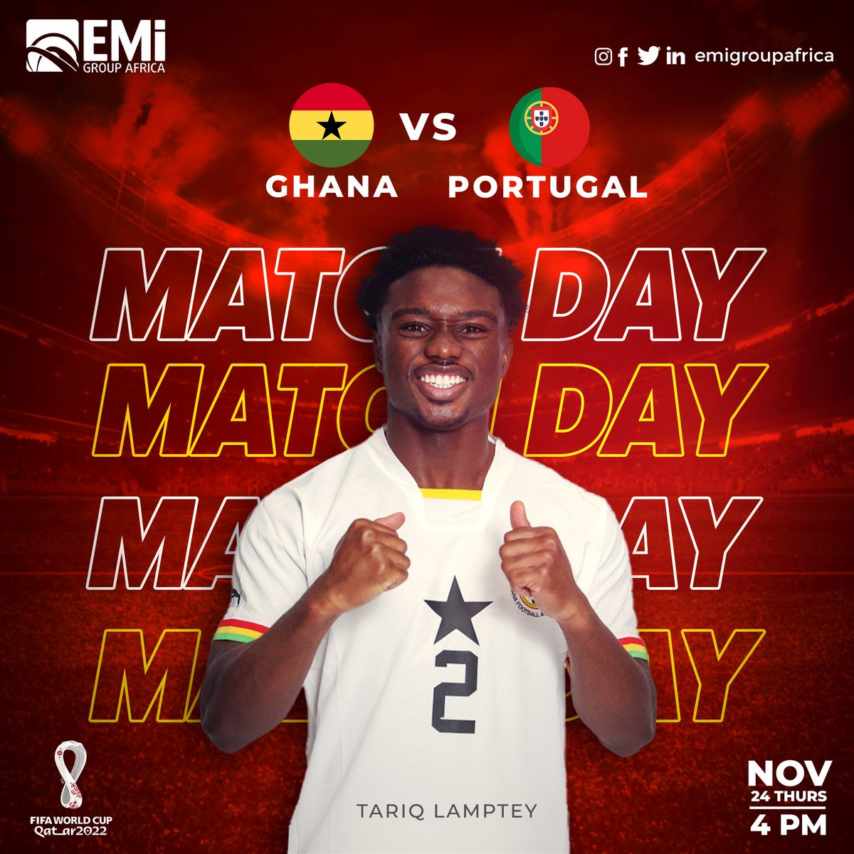 Iconceptspr's tweet photo. Time Aso oooo!!🇬🇭🇬🇭 . The journey to bring the cup home starts today. Let's come out in our colours to cheer our stars on!🎉🎉🎉🎉
We are predicting a 2:1 win for our Black Stars.
share your prediction with us!!

#iconceptspr #WorldcupQatar2022 #TeamGhana  #PulseWorldCup2022 https://t.co/ga74IEzgcP