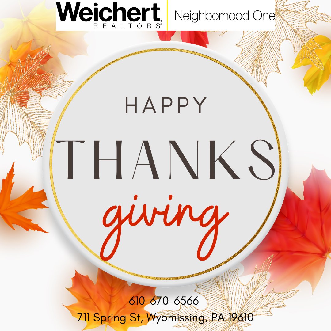 NeighborhoodOne's tweet photo. Sending a huge thank you to all of our past and current customers! It is always a pleasure helping our community with their real estate needs! Today and everyday, we are thankful for all of you🦃

610-670-6566
711 Spring St, Wyomissing, PA 19610 https://t.co/6RFHyqta3Y
