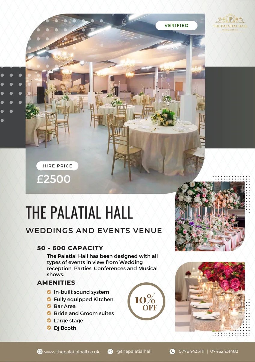 ThePalatialHall's tweet photo. From the most lavish of celebrations to a more intimate event, our Versatile venue provides limitless scope and flexibility for whatever your dream day requires. 

Our goal is to make your wedding planning and big day as stress free as possible. https://t.co/huH39Q6m2l