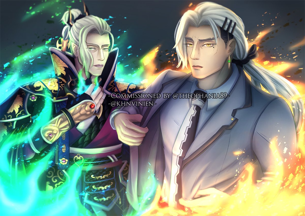Commission done for @/theophania89 !! 💕

Its a clothesswap between Yuri Petrov of Tiger and Bunny, and Wan Jun Po from Thunderbolt Fantasy!

 I'll be thinking about their many similarities for a good while..