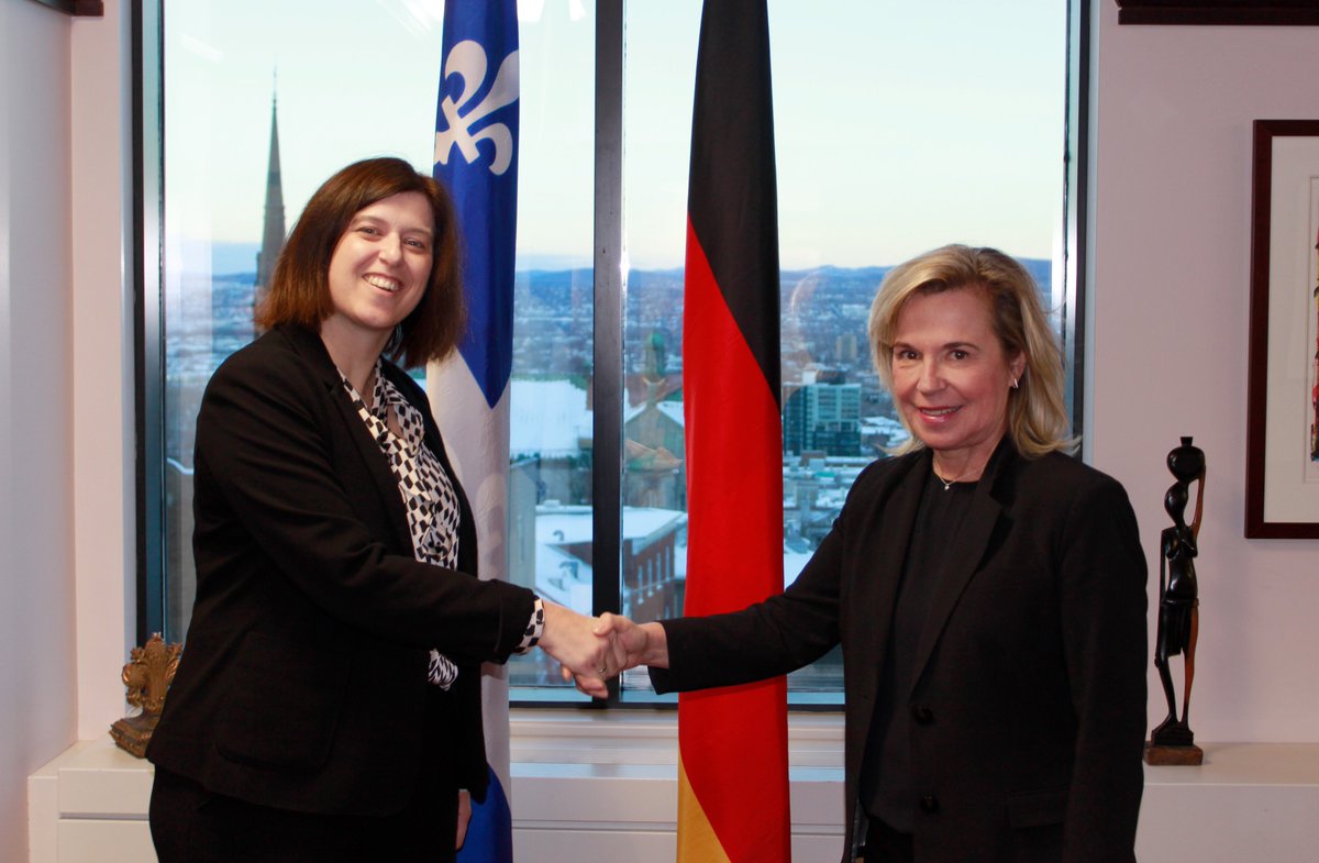 🇩🇪 Premier entretien officiel entre notre ministre @M_Biron et la Consule générale d'@AllemagneMTL, madame @susaschi. 🙂 L'Allemagne est un partenaire incontournable pour le Québec en matière d'économie, de culture, d'innovation et de transition énergétique. 🤝 @Quebec_De