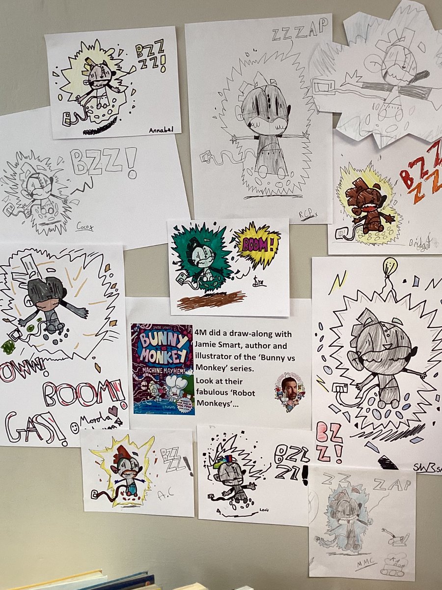 NHPrepLibrary's tweet photo. @newhallyr4 4M did some great illustrations of Robot Monkey in their draw-along with @jamiesmartcom on the new @waterstones YouTube channel!
Now to get this new #machinemayhem #bunnyvsmonkey for our @newhallprep Library!
#nhprepreads #readingforpleasure #graphicnovels https://t.co/uAxoDQQuR2