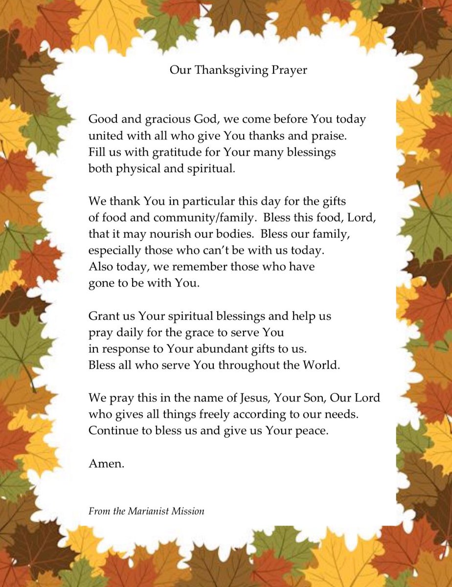 Happy Thanksgiving! “I give thanks to my God always on your account for the grace of God bestowed on you in Christ Jesus, that in him you were enriched in every way.” <a href="/MissionCards1/">Marianist Mission</a> <a href="/Marianists/">The Marianists</a> <a href="/univofdayton/">University of Dayton</a>