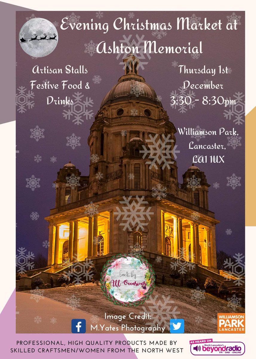 WilliamsonPark's tweet photo. Come up to Williamson Park on Thursday 1st December to see fantastic artisan stalls and festive food and drink all set up in the beautiful Ashton Memorial!

This is a unique #Christmas #Market you definitely don’t want to miss.

https://t.co/LvMbKo93m7
#LoveLancaster https://t.co/YdehGdQSfO