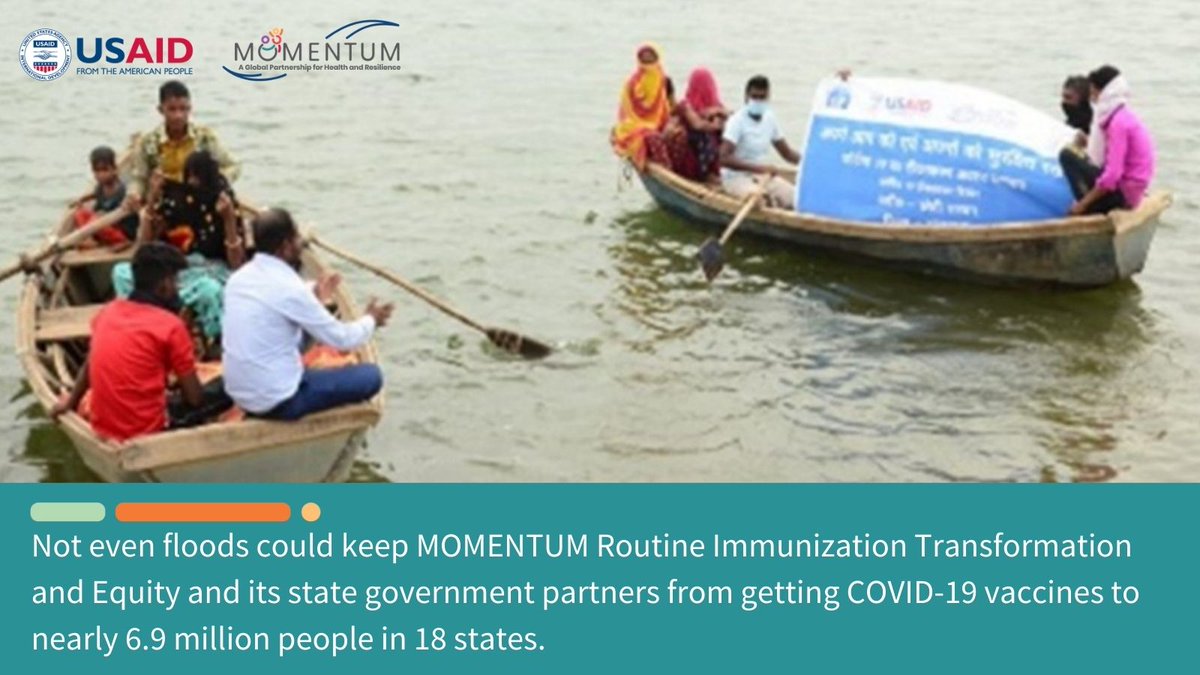 In the US, today is #Thanksgiving, a day to express gratefulness. Today and every day we're grateful to partner with hardworking volunteers like these in #Rajasthan, #India, who are fording rivers to get more COVID-19 vaccines in arms. usaidmomentum.org/momentum-progr…