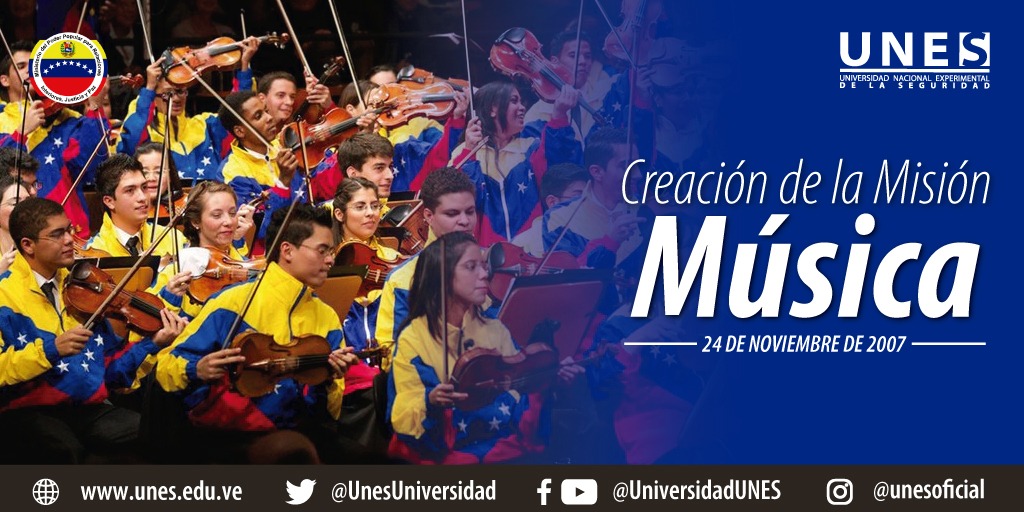#ManosParaProducir 🇻🇪 El objetivo de esta Misión es promover el talento musical venezolano con la creación de los Centros de Acción Social por la Música, desde los Consejos Comunales y Escuelas Bolivarianas.
<a href="/lacamer/">GRAL LARRY CARRERA</a> @DttoUnes1 @zavarse_fabio