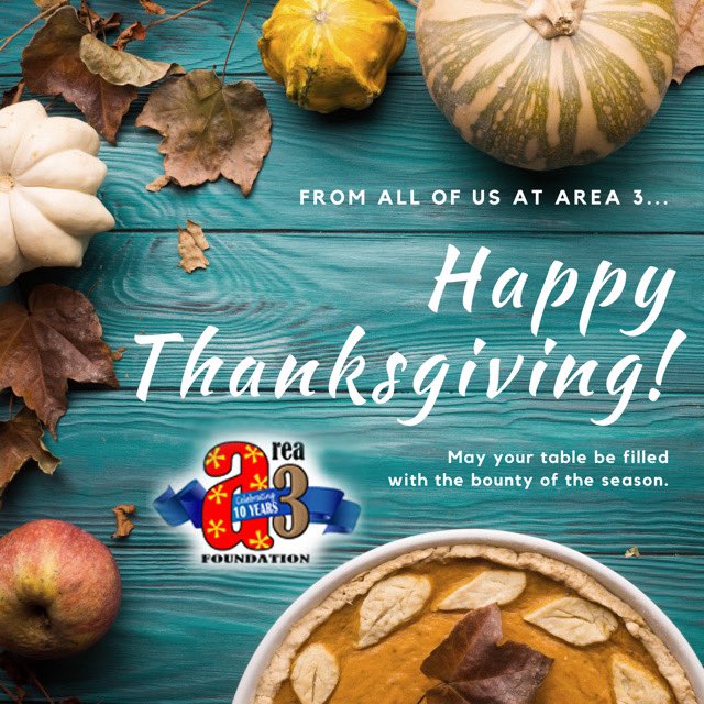 From our hearts to yours…#HappyThanksgiving from the <a href="/area3foundation/">Area 3 Foundation</a>. We love you! 

#Nonprofit #Nonprofits #Causes #Dept384 #ZooCrew