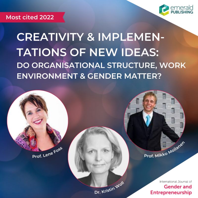 IJGenderEntrepr's tweet photo. How do employees’ perception of organisational structure and the work environment affect idea generation and implementation, and how does #gender moderate this relationship?
The paper is one of the #IJGE's top 5 most downloaded articles 2022. Definitely worth a read!

#journal https://t.co/RURlQUjuoM