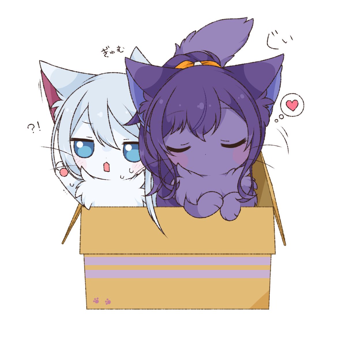 animalization box blue eyes in container in box cardboard box 2girls  illustration images