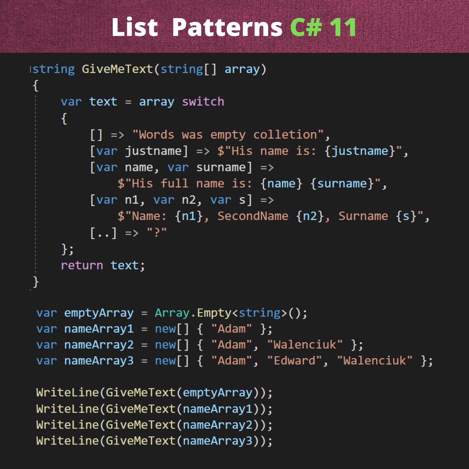 List pattern in C# 11