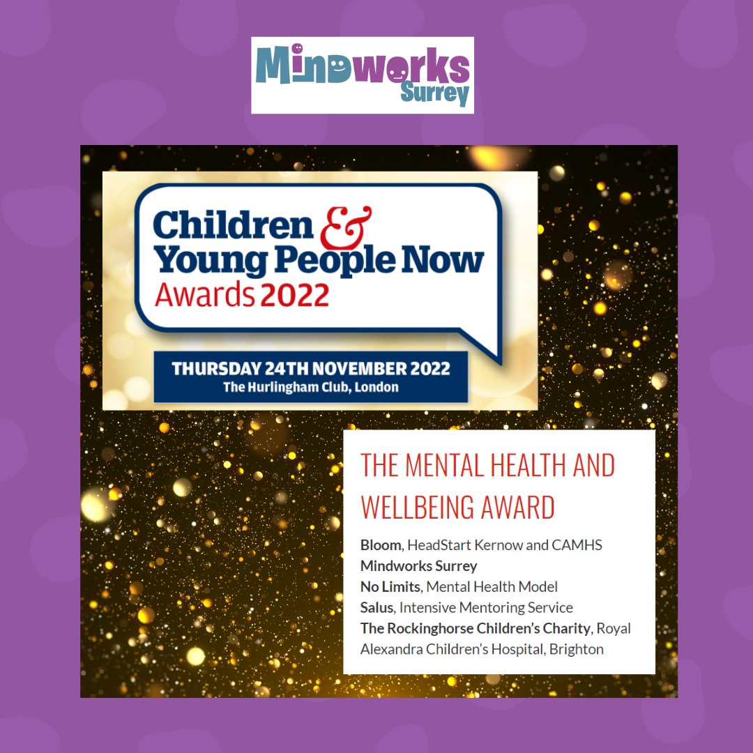 MindworksSurrey's tweet photo. Wishing our @MindworksSurrey team the very best of luck as finalists in the Mental Health &amp; Wellbeing Award category at this year's #cypnowawards tonight! https://t.co/Z666uJ4nyv