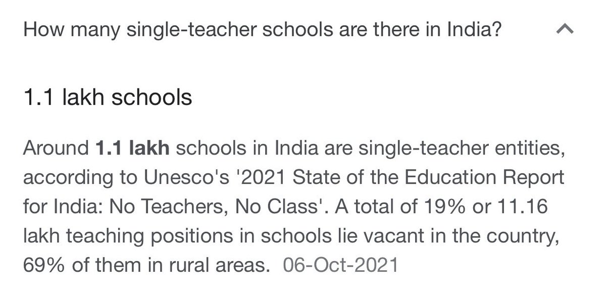 rajeshsawhney's tweet photo. 1,10,000 schools are single teacher schools in India. 

And the day teacher is on leave, there is no class. 

In many schools there is no distinction between class 2 and class 4 children, one teacher, one class for all. 

Primary education is broken in so many states in 🇮🇳 https://t.co/djoNY5jkOg