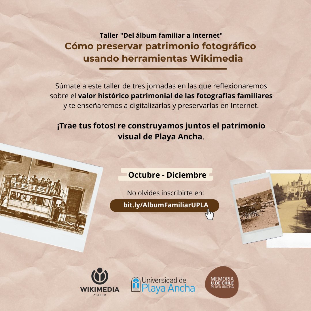 📢¡Atención #Valparaíso!
Este sábado 26 realizaremos una nueva jornada de nuestro ciclo de talleres gratuitos que organizamos junto a <a href="/upla_comunica/">Universidad de Playa Ancha</a> 
Aprenderemos técnicas de preservación y digitalización de archivos fotográficos.

✍️Inscríbete en: bit.ly/AlbumFamiliarU…