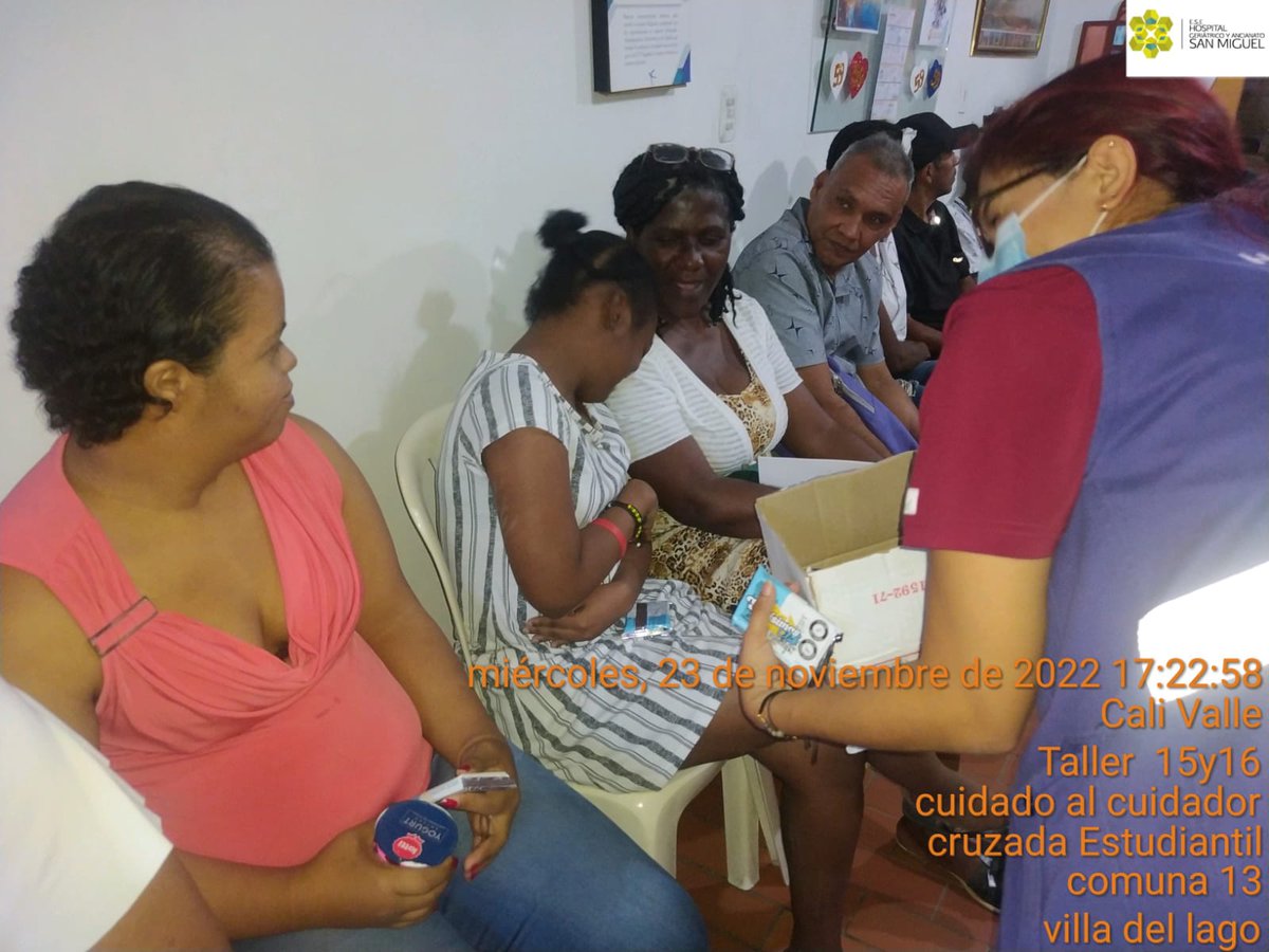 Mediante el proyecto: Implementación de acciones en salud dirigidas a la autonomía e independencia de las personas con discapacidad en la comuna 13 de Santiago de Cali.

Se realizo la actividad denominada cuidado al cuidador