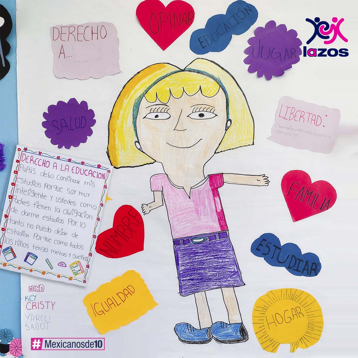 Dana, Cristy, Yareli reconocen la educación, la igualdad, su nombre, la familia, la libertad, el juego y más, como sus derechos,  ✨📚Es importante que los conozcan para ponerlos en práctica y alzar la voz cuando alguien no los respete;  es tarea de todos formar #mexicanosde10 🇲🇽