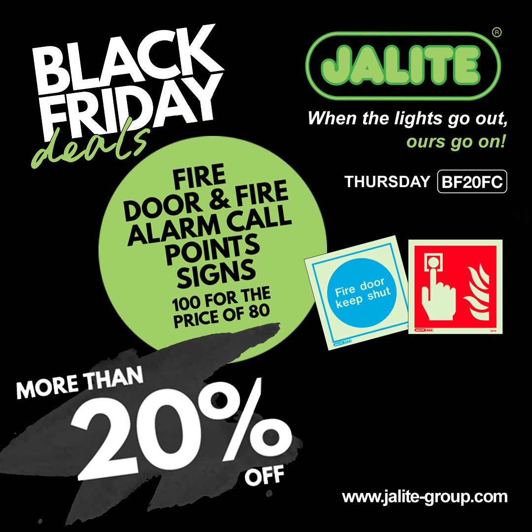 BLACK FRIDAY WEEK DAY 4! GET 100 fire door and fire alarm call point signs FOR THE PRICE OF 80 today! 🔥

Contact us at sales@jalite.com or +44(0) 1268 242 300 to place an order or for more information!

#BlackFridayWeek #firesafety #jalite #safetyfirst #emergency