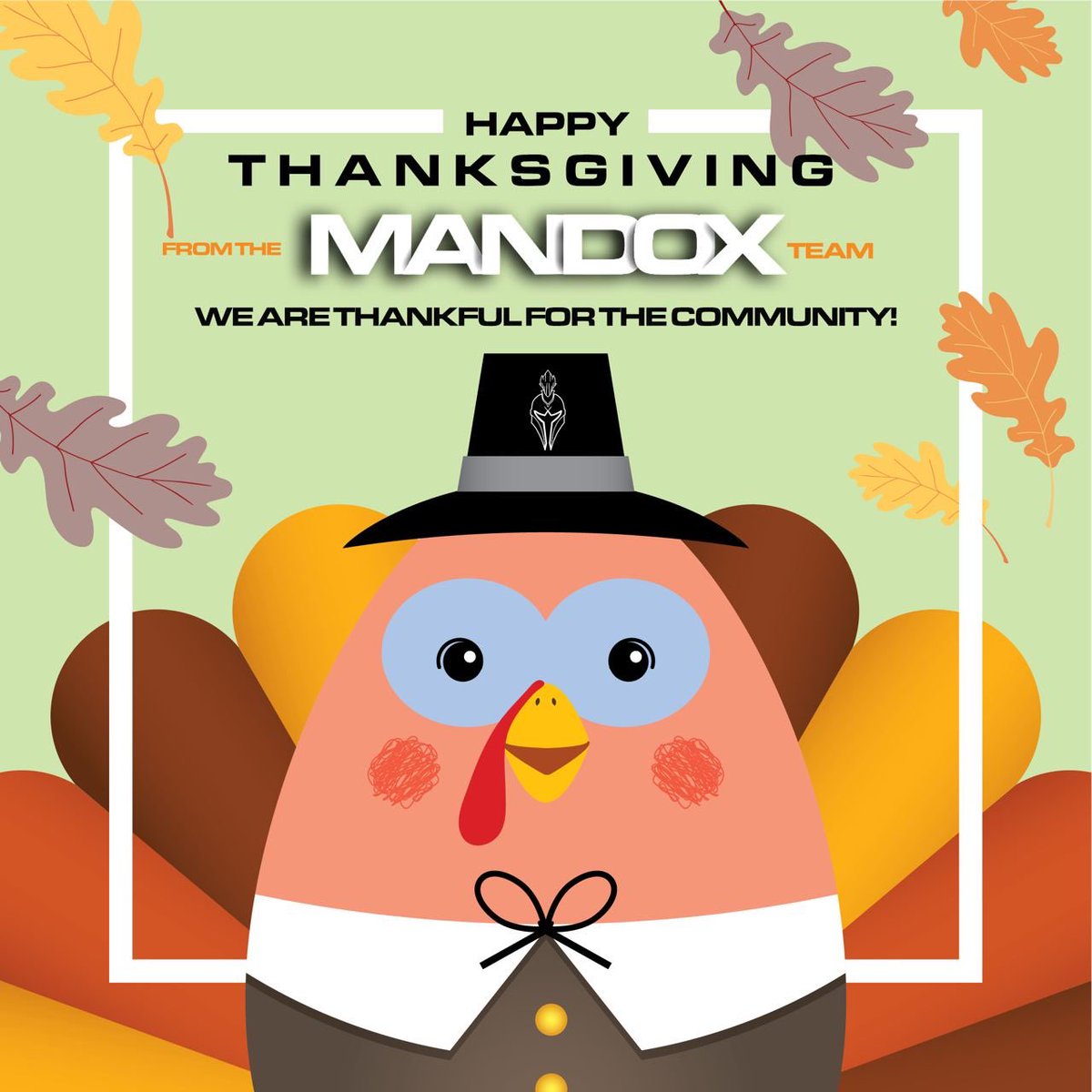 The Mandox Dev team wants to wish everyone a Happy Thanksgiving!

We are so thankful for the #MandoxMilitia!

🚨 Let’s do a fun $100 Eth Giveaway!

✅ <a href="/OfficialMandox/">MANDOX</a> 
❤️ &amp; ♻️ 
Tag 3 friends &amp; Tell is what you are thankful for!

God bless! 🦃 🙌🏼