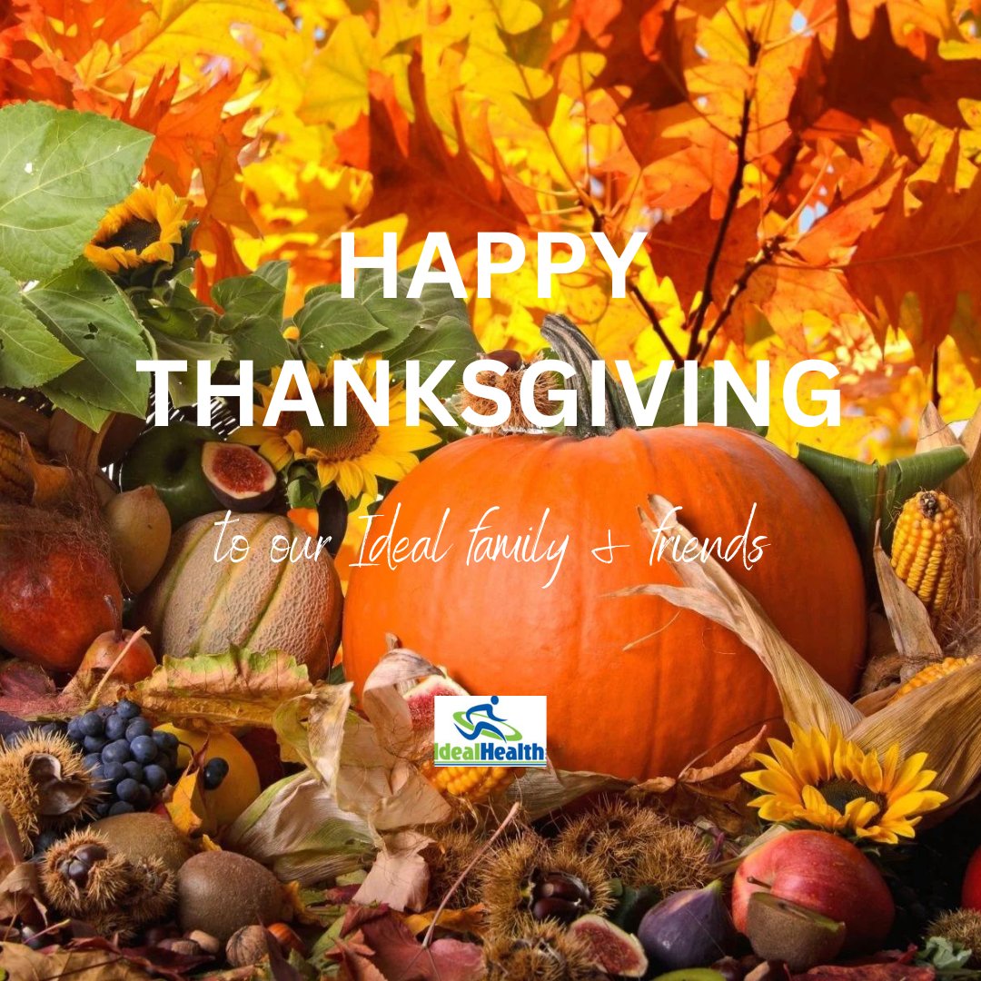 IdealHealthLLC's tweet photo. Happy Thanksgiving to all our Ideal friends &amp; family.  We wish you a wonderful celebration full of food and family. 
#HappyThanksgiving https://t.co/Jqodztceo7
