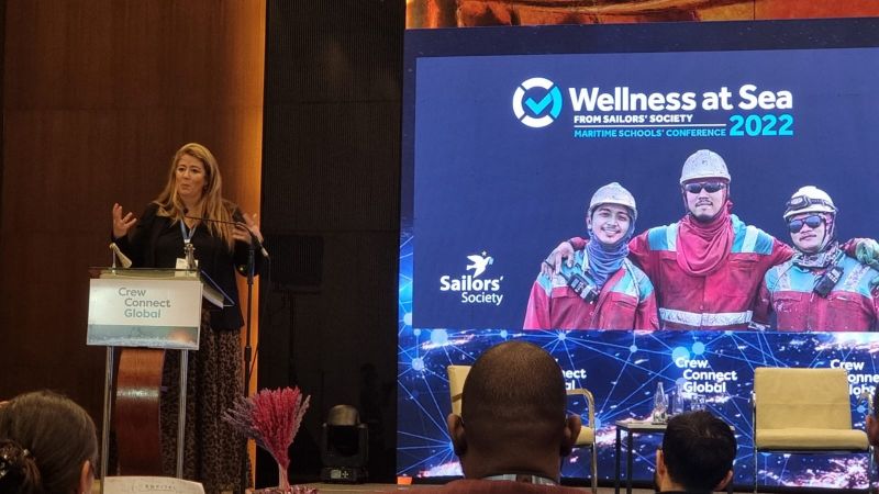 A great last day at #CrewConnectGlobal where our CEO Sara Baade revealed key findings from our upcoming Wellness at Sea Maritime Cadet Report, providing vital insights for future work around seafarer wellness and mental health. Download the summary at: sailors-society.org/maritime-schoo…