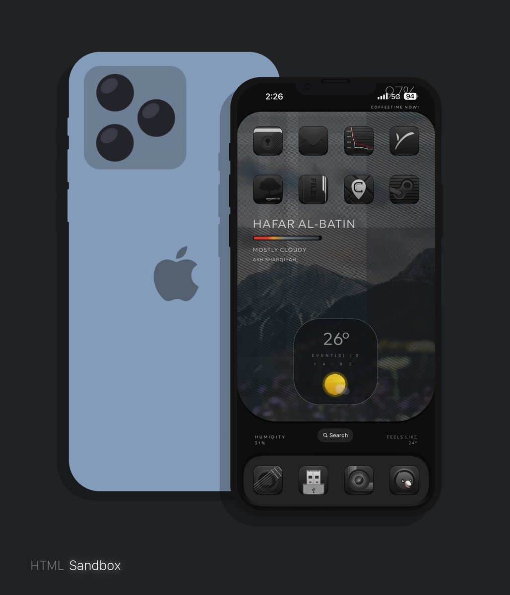 6Lucifer00's tweet image. The devil’s homescreen today.. WIP 🚧
Black Legum @coburn67_94
Layer, weather icons and mockup @kleinmone
AE, Dock @Attairdu57slm
HTMLSandboxV2 @thewaytozion