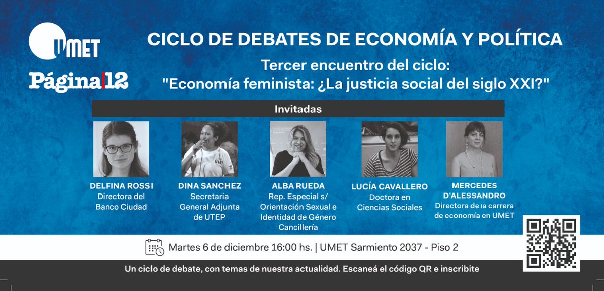 Fin de año con panelazo feminista en <a href="/UMETeduar/">UMET</a> 
Recibimos a <a href="/rossi_delfina/">Delfi Rossi</a> <a href="/dinasanchezok/">Dina Sanchez</a> <a href="/luciacavallero8/">lucicavallero</a> y Alba Rueda para seguir debatiendo e impulsado la Economía feminista. 
👉 6 de Diciembre - 16 hs. 
📍2do. Piso UMET.
✔ Inscripciones: bit.ly/CicloUMET
