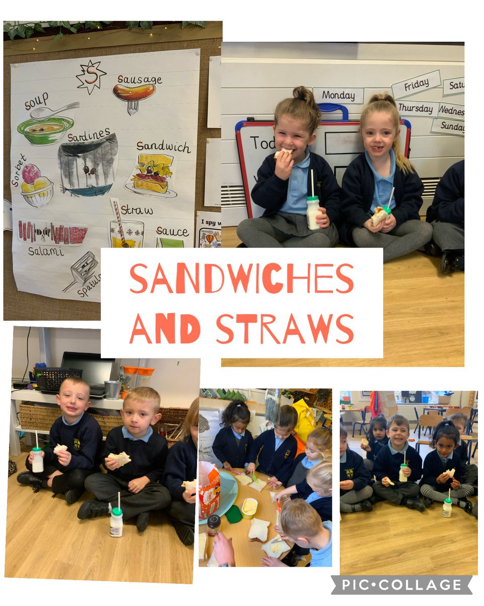 Canon_J_EYFS's tweet photo. Our story this half term is ‘I’m going to eat this ant’. In the story the ant eater tries to make the ants taste better by putting them in foods beginning with S. This week we have made strawberry jam sandwiches, drank through a straw and made soup! https://t.co/3PkJ5fn94v