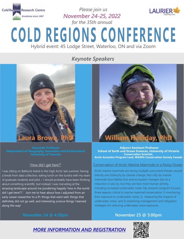 🏔️The 2022 Cold Regions Conference is starting now! 🧊

Join us in person or online! 🤝💻

Today's highlights include student research talks, lightning talks, and a keynote from Dr. Laura Brown. 🗣️

Schedule: tinyurl.com/5n799ruz

Registration: tinyurl.com/utk2ve3x