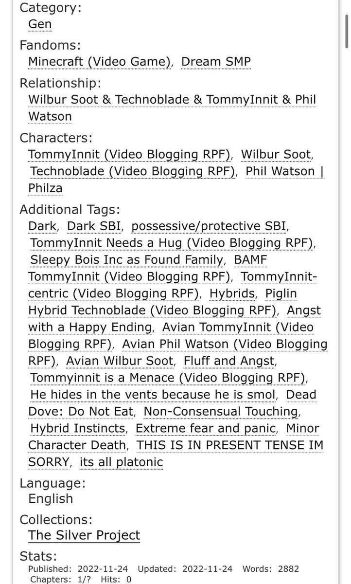 OffnMoldyCheese's tweet image. Task: Catch and Avoid
Tommy, Wilbur, Techno, Phil

For @silverproject0, an event run by @awoof_0 

Dark SBI, forced cuddles, found family, Tommy is a menace, No MCD

archiveofourown.org/works/43241218…